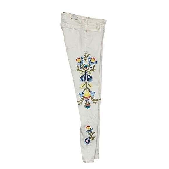 Zara Basic White Skinny Jeans with Floral Embroidery Size 2 - Picture 7 of 11